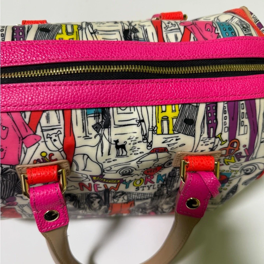 Henri Bendel Pink and Orange Satchel with Graphic Design - Picture 9 of 16